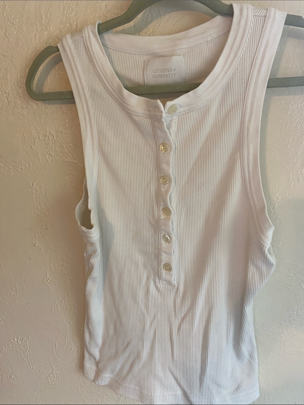 Citizens of Humanity White Ribbed Henley Tank Top